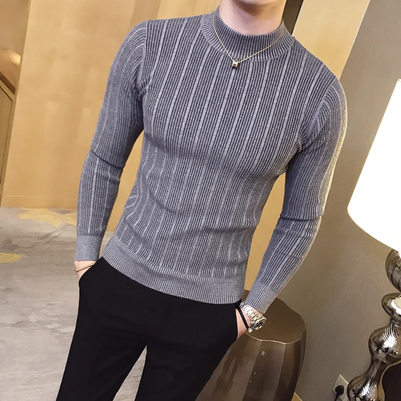 Mens Fashion Mullet - Nieuwe herfst winter hoge kraag gestreepte