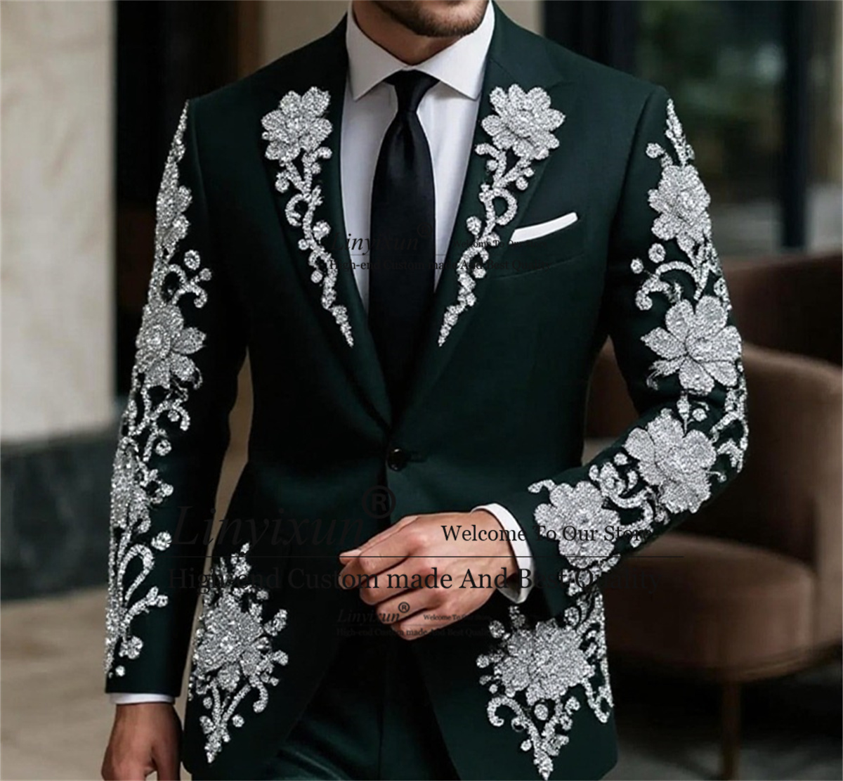 Mens Fashion Trajes - Mode Kristallen Bloemen Mannen Pak Voor