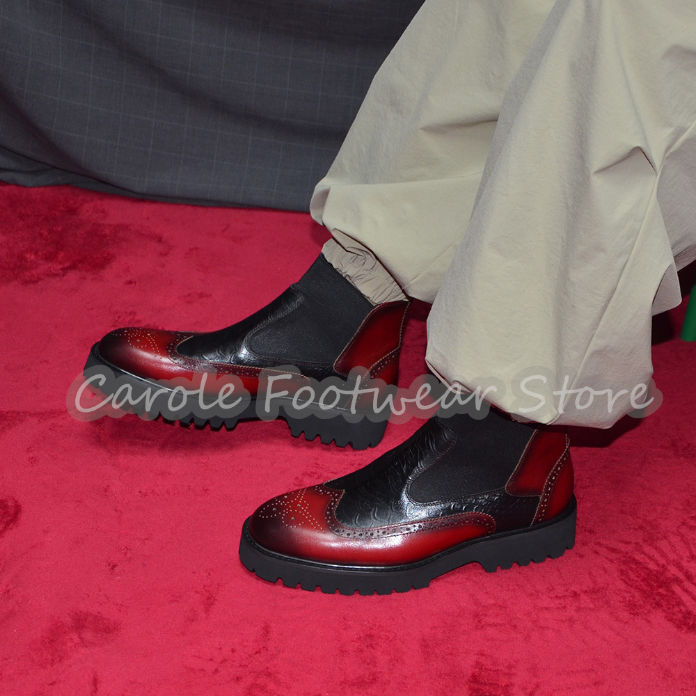 Men'S Fashion For Wedding - Mode geëmbosseerde brogue chelsea boots voor