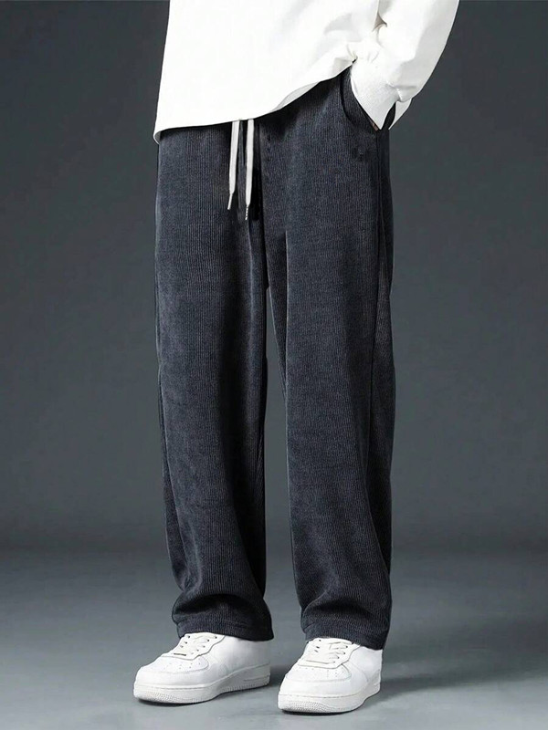 Men'S Fashion Khaki Pants - Rechte corduroy klassieke herenbroek kaki zwart