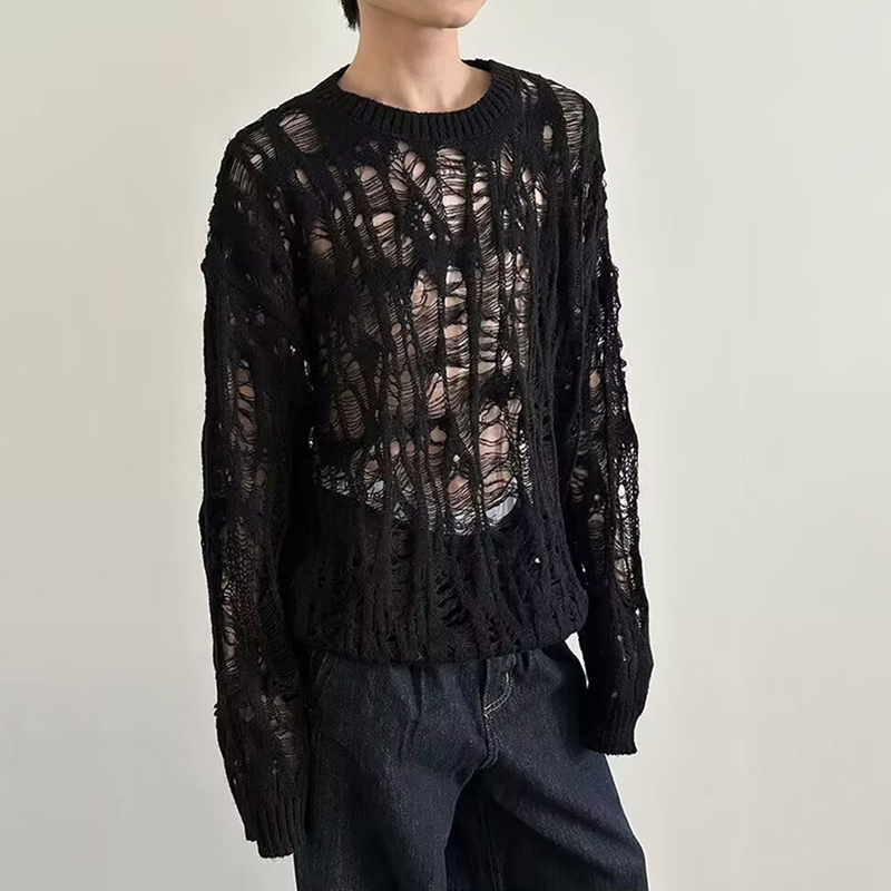 Mens Fashion Mullet - Vintage Ripped Hollow Out Mesh Gebreide
