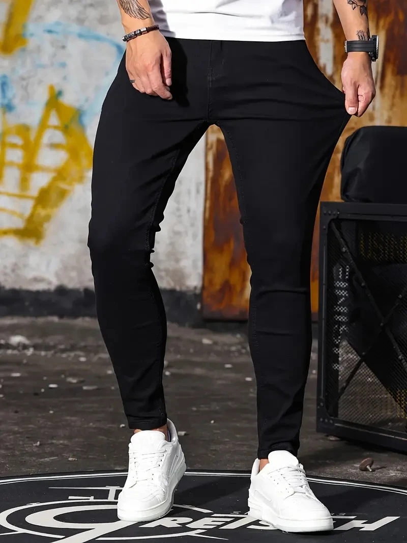Skinny Jeans Ripped - Heren Jeans Hemelsblauw Zwart Rits Stretch