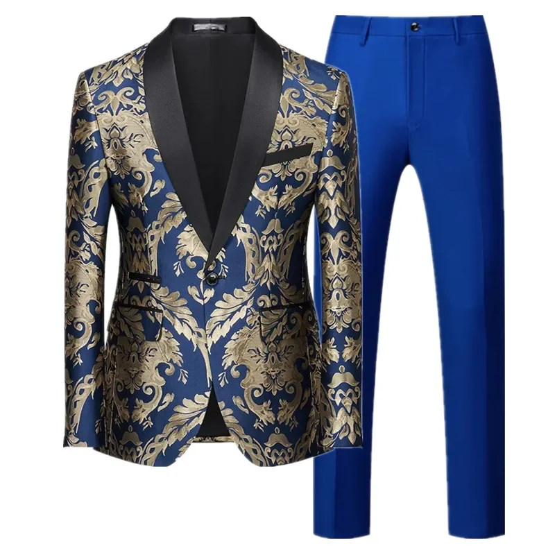 Men'S Dress Pants Fashion - Zakelijk sociaal jacquardpakken voor heren Blauw/rood