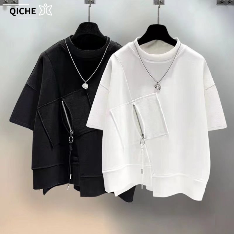 Mens Fashion Quarter Zip - QICHE Heren T-shirt met zak, rits