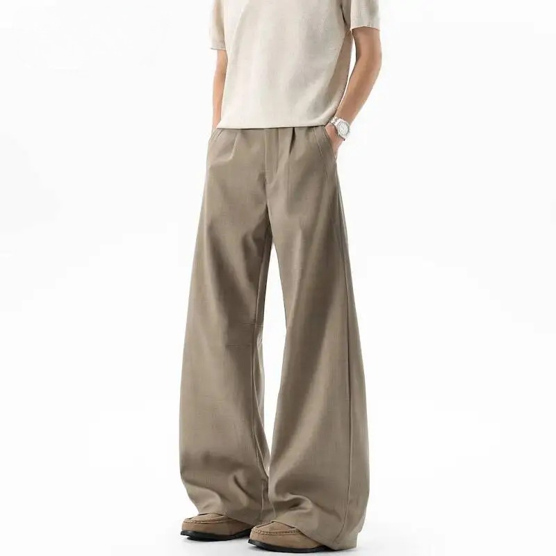 Men'S Fashion Khaki Pants - Kaki Vintage Geplooide Herenpakbroek Losse Rechte