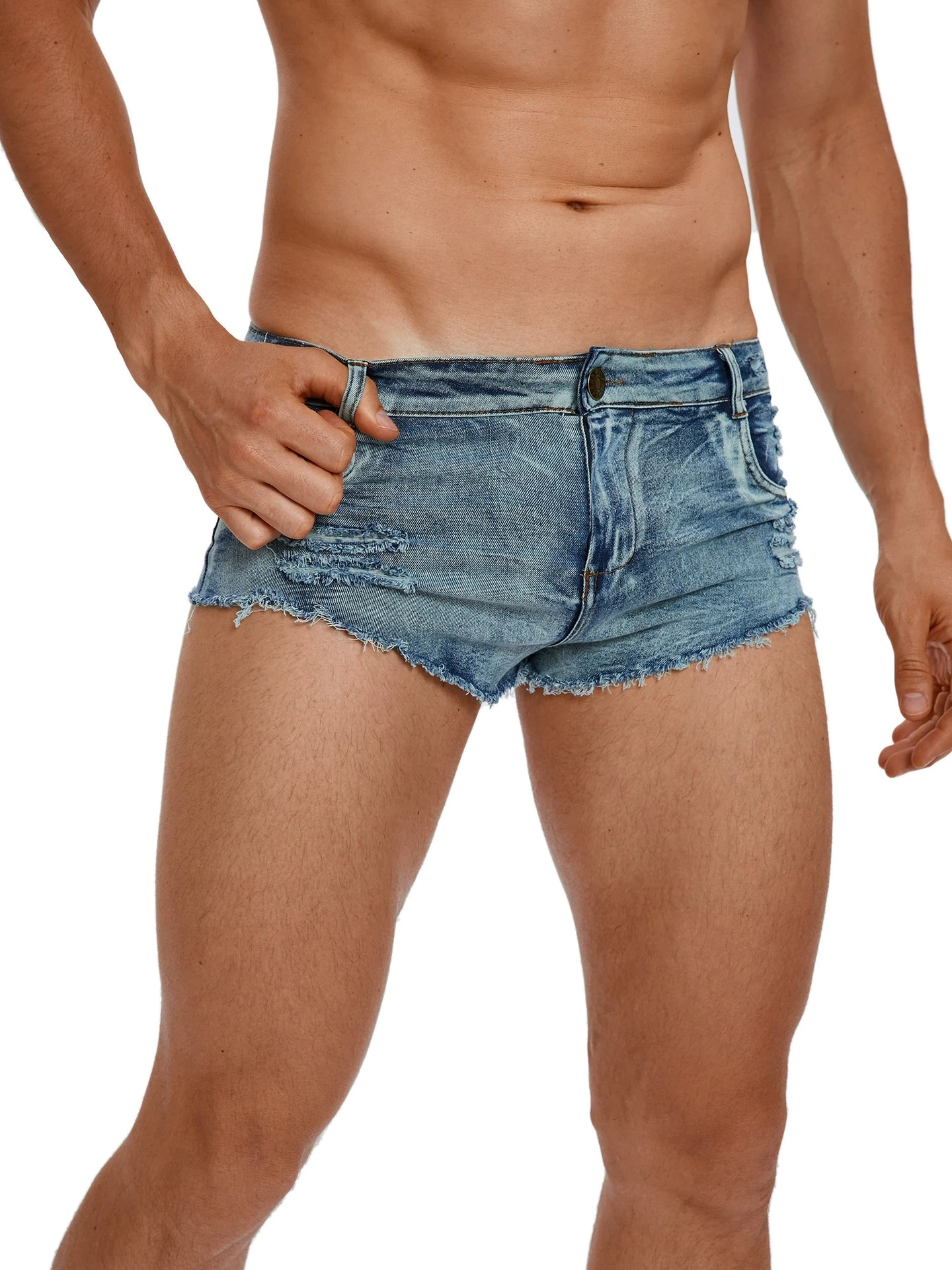 Skinny Jeans Ripped - Heren jeansshorts met lage taille, modezak,